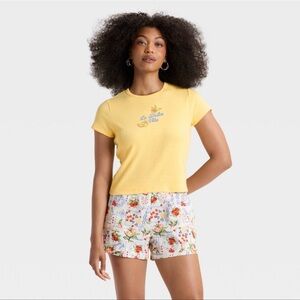 La Dolce Vita Pointelle Short Sleeve Graphic Baby T-Shirt - Light Yellow